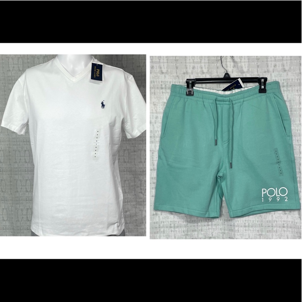 NWT SET Polo Ralph Lauren Vneck T-shirt and Sweat Shorts Size Medium - Picture 1 of 12